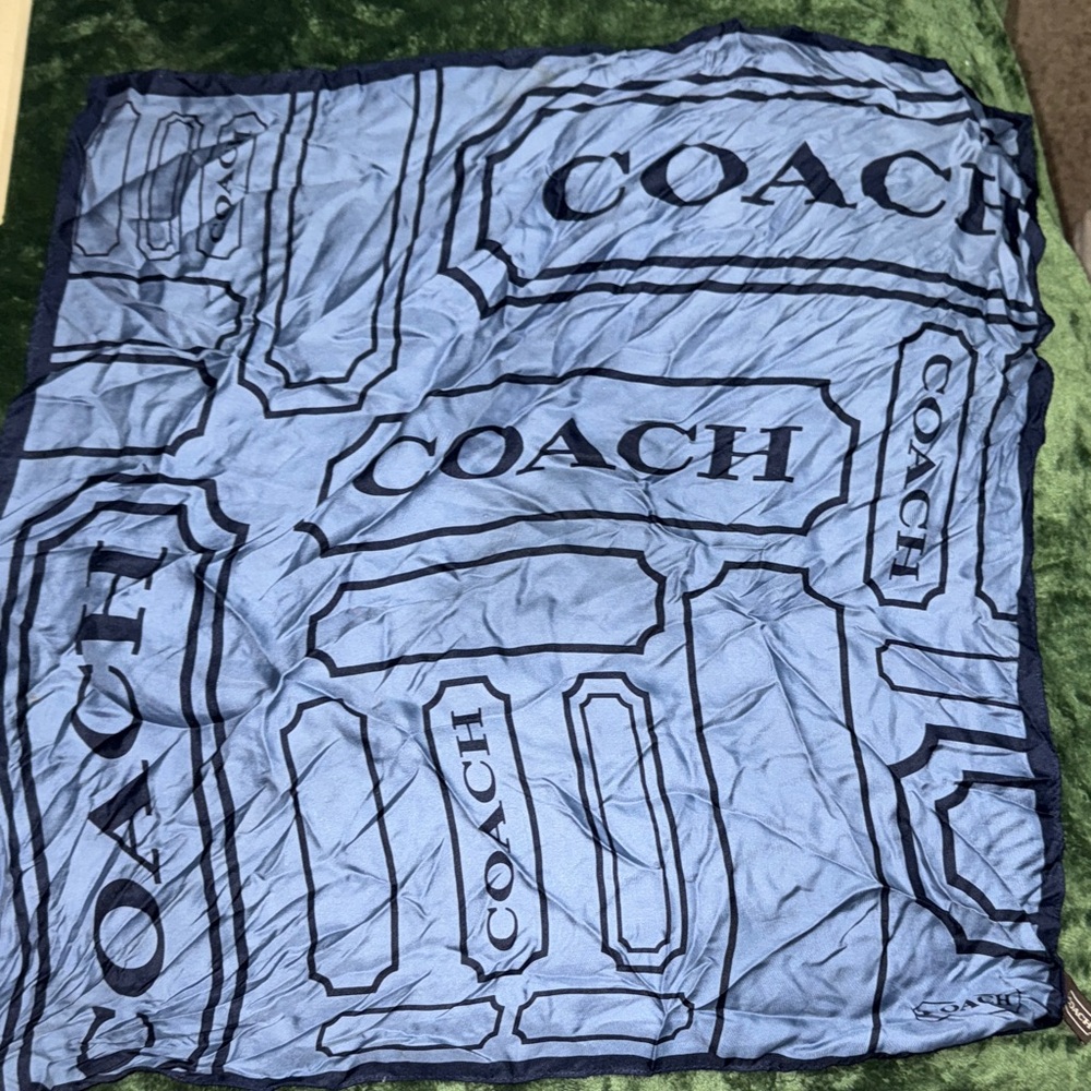 Coach Light Blue and Dark Blue Logo Scarf